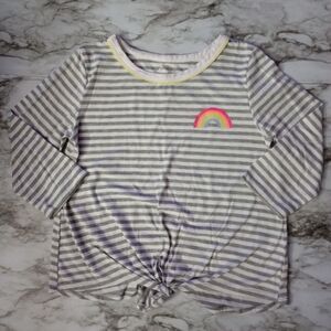 SO Waist Length Grey Striped Long Sleeve Top Size 10